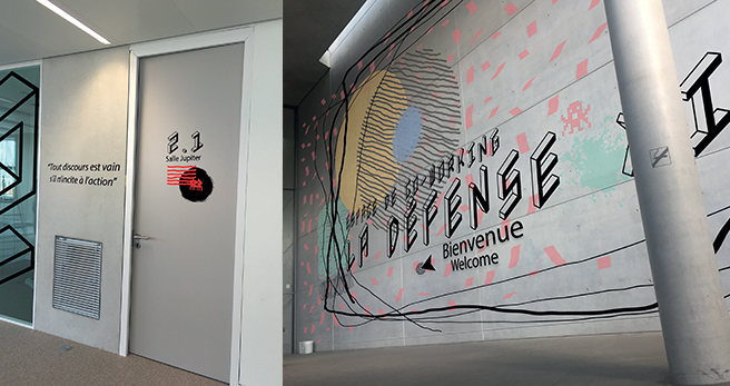 Espace numérique, Digitalthèque, Fresque et marquage de porte. Signalétique.